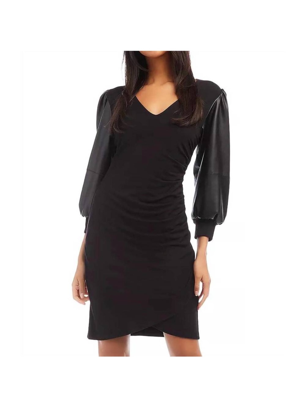 Fifteen Twenty Black Vegan Leather V-Neck Dress